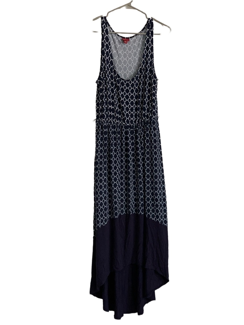 MERONA Blue White Print Rounded Neck Elastic Waist Sleeveless Tank Maxi Dress